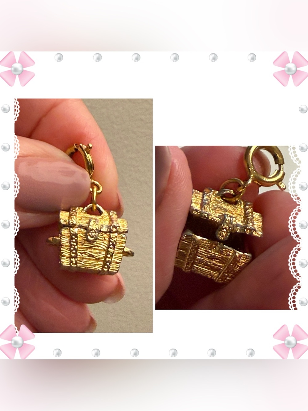 Charm / pendant vintage Monet treasure chest - hinged gold-tone metal. Pre-loved